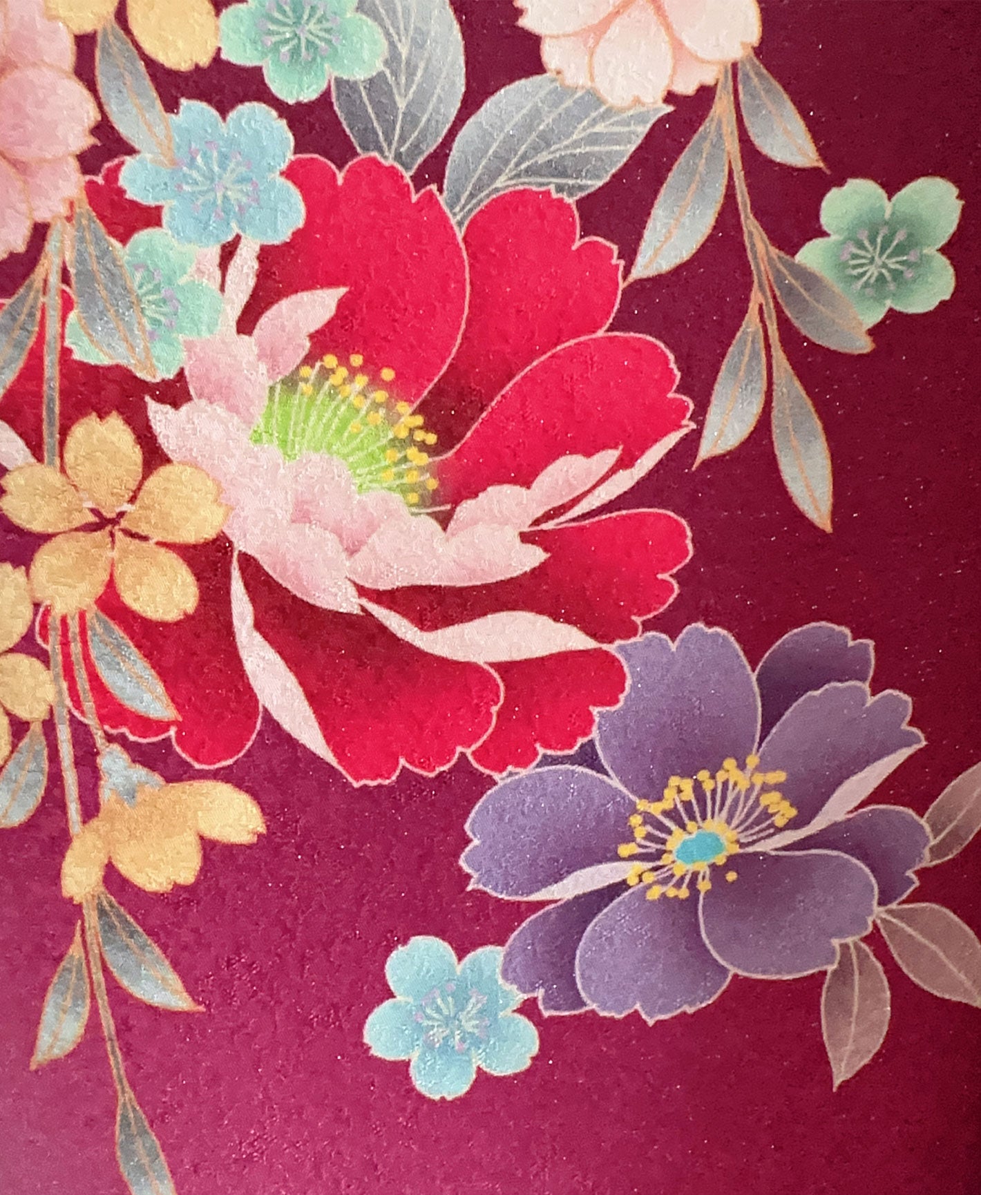 中紅 赤紫系 暈し染め 牡丹 桜 百花繚亂 振袖 着物レンタル 成人式振袖