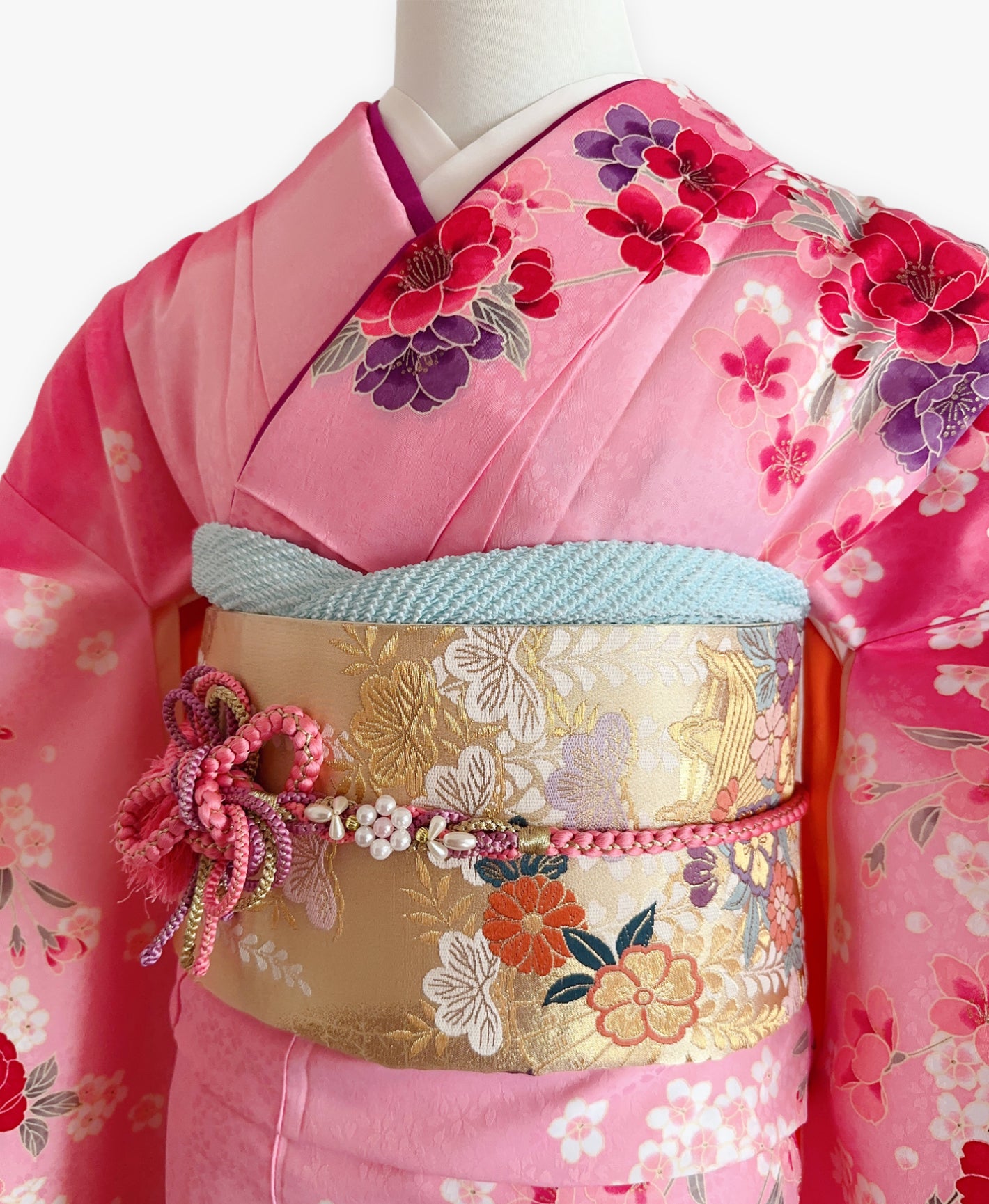 桃花色 ピンク系 暈し染め 桜吹雪 藥玉 振袖 着物レンタル 成人式振袖