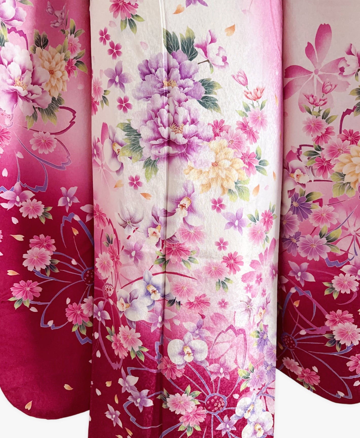 菖蒲色 ピンク系 暈し染め 手描き 百花繚亂 振袖 着物レンタル 成人式振袖
