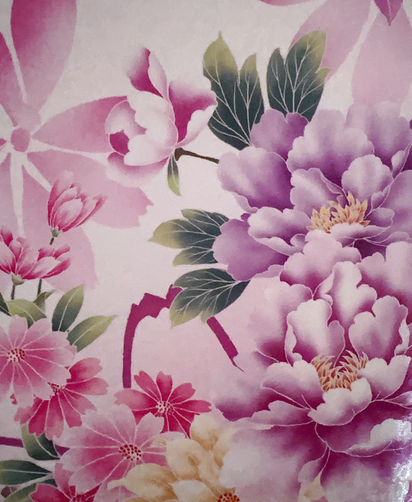 菖蒲色 ピンク系 暈し染め 手描き 百花繚亂 振袖 着物レンタル 成人式振袖