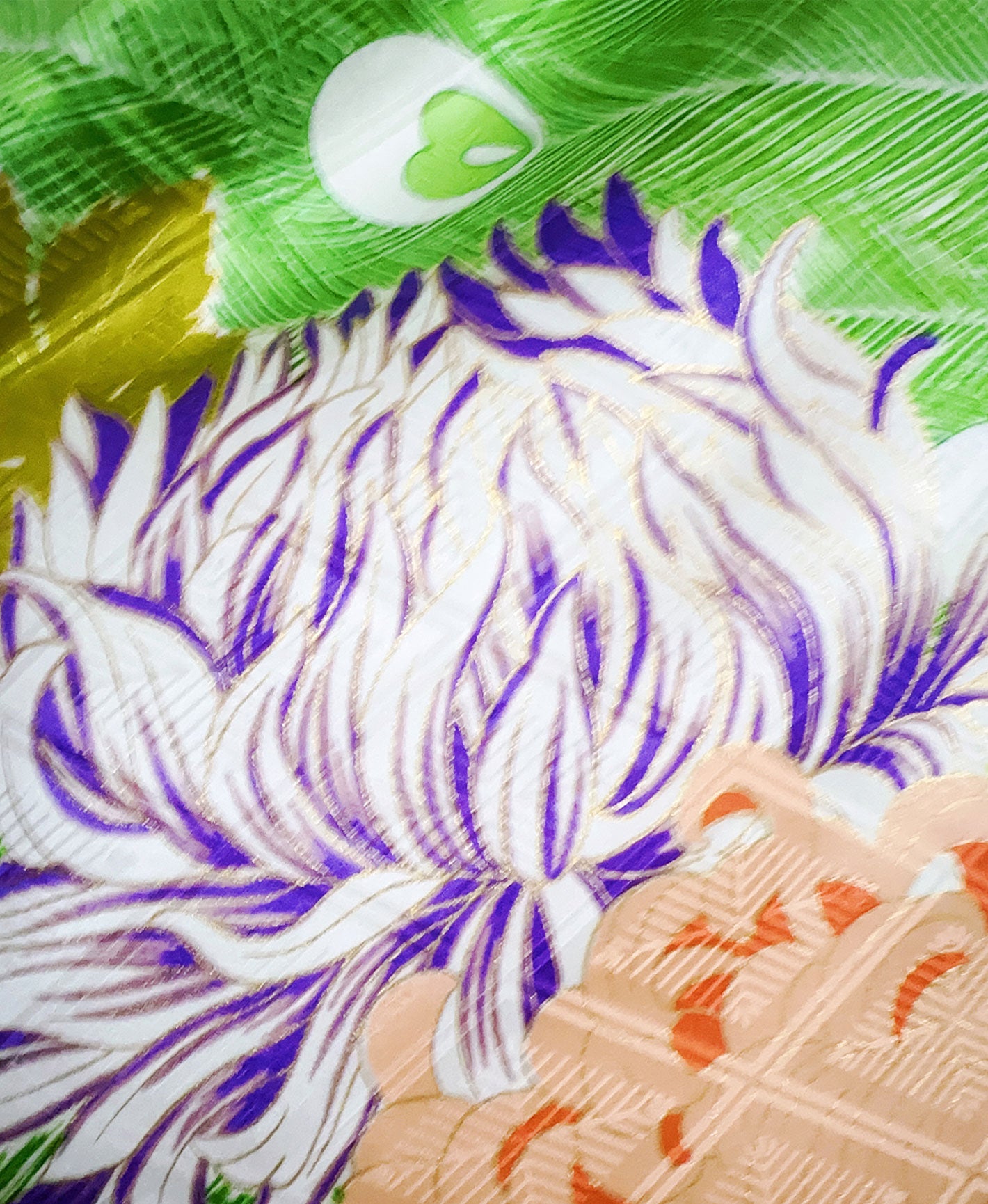 萌黄 緑系 暈し染め 駒刺繍 金彩 孔雀 牡丹 花草 振袖 着物レンタル 成人式振袖