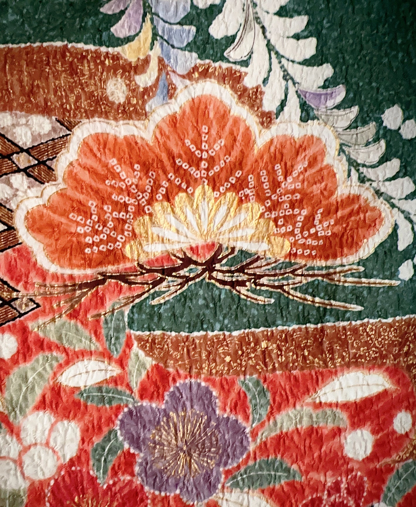木賊色 緑系 暈し染め 絞り 藤 松 花草 振袖 着物レンタル