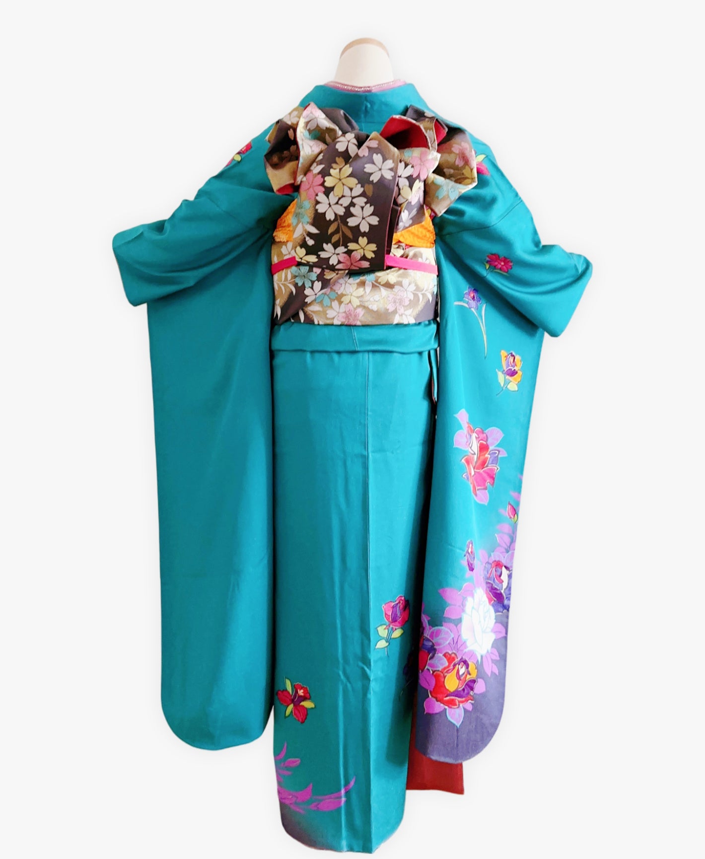 納戸色 青系 暈し染め 蝶 花草 振袖 着物レンタル