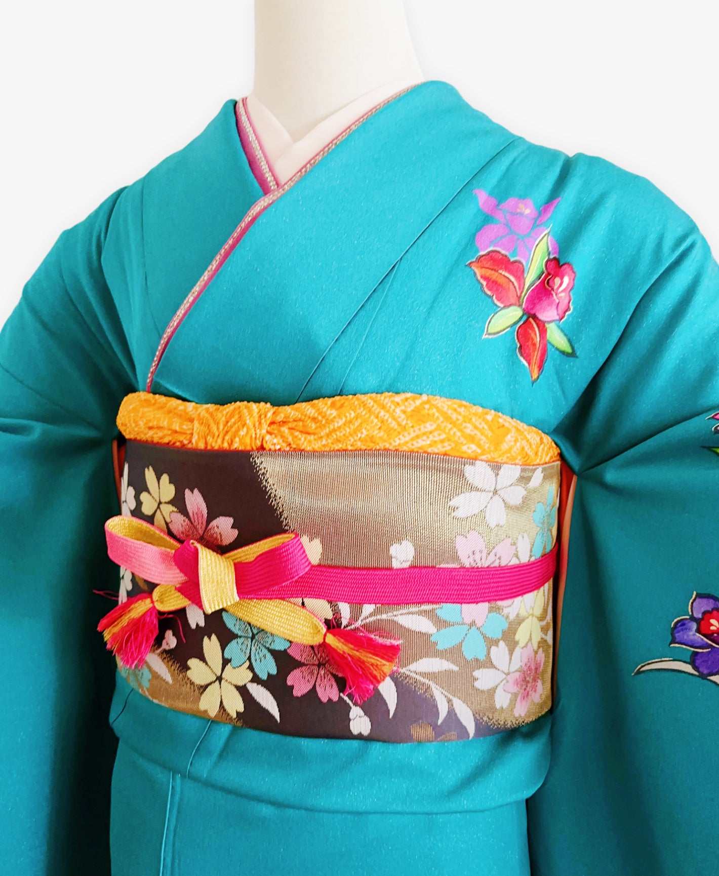 納戸色 青系 暈し染め 蝶 花草 振袖 着物レンタル