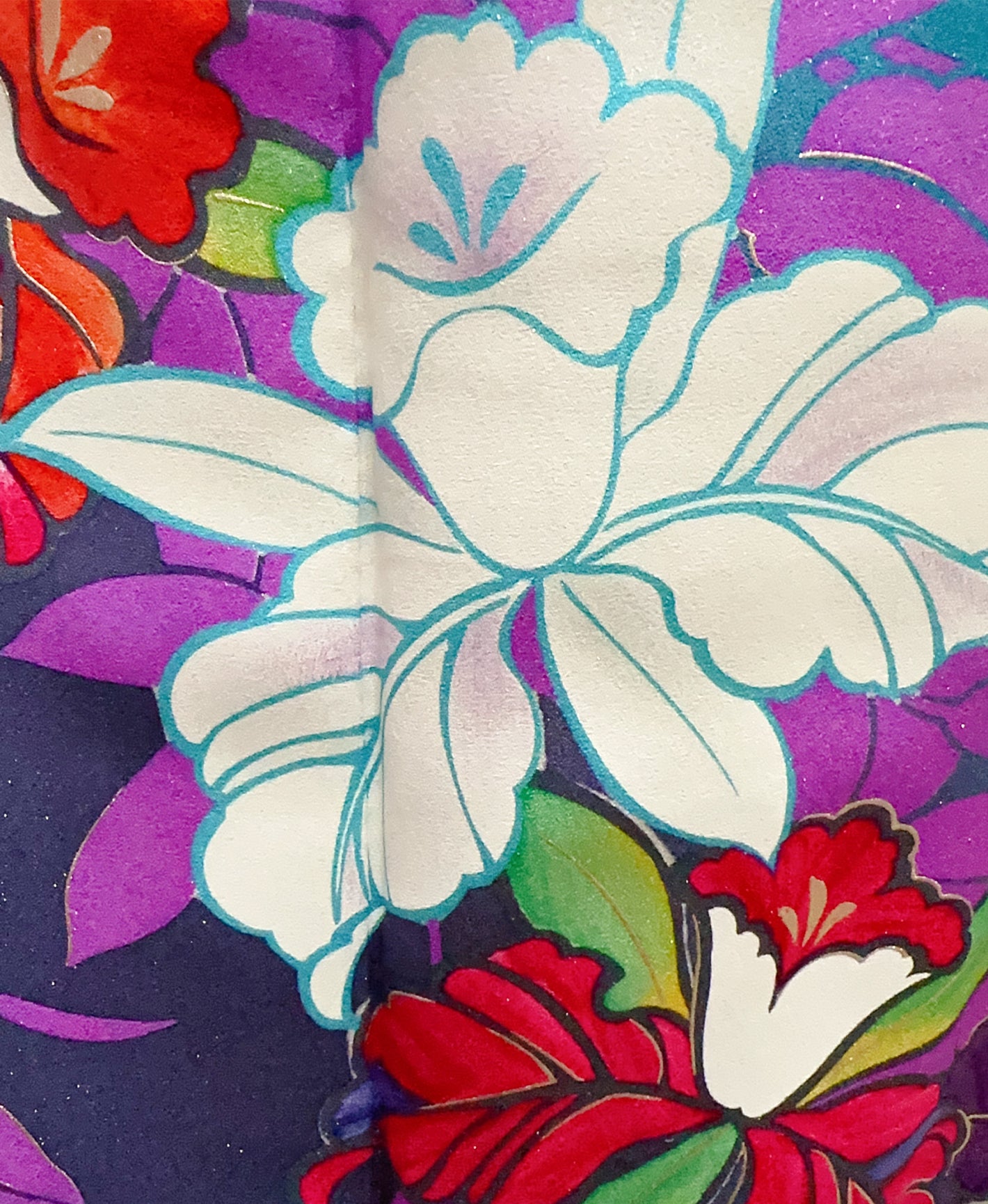 納戸色 青系 暈し染め 蝶 花草 振袖 着物レンタル