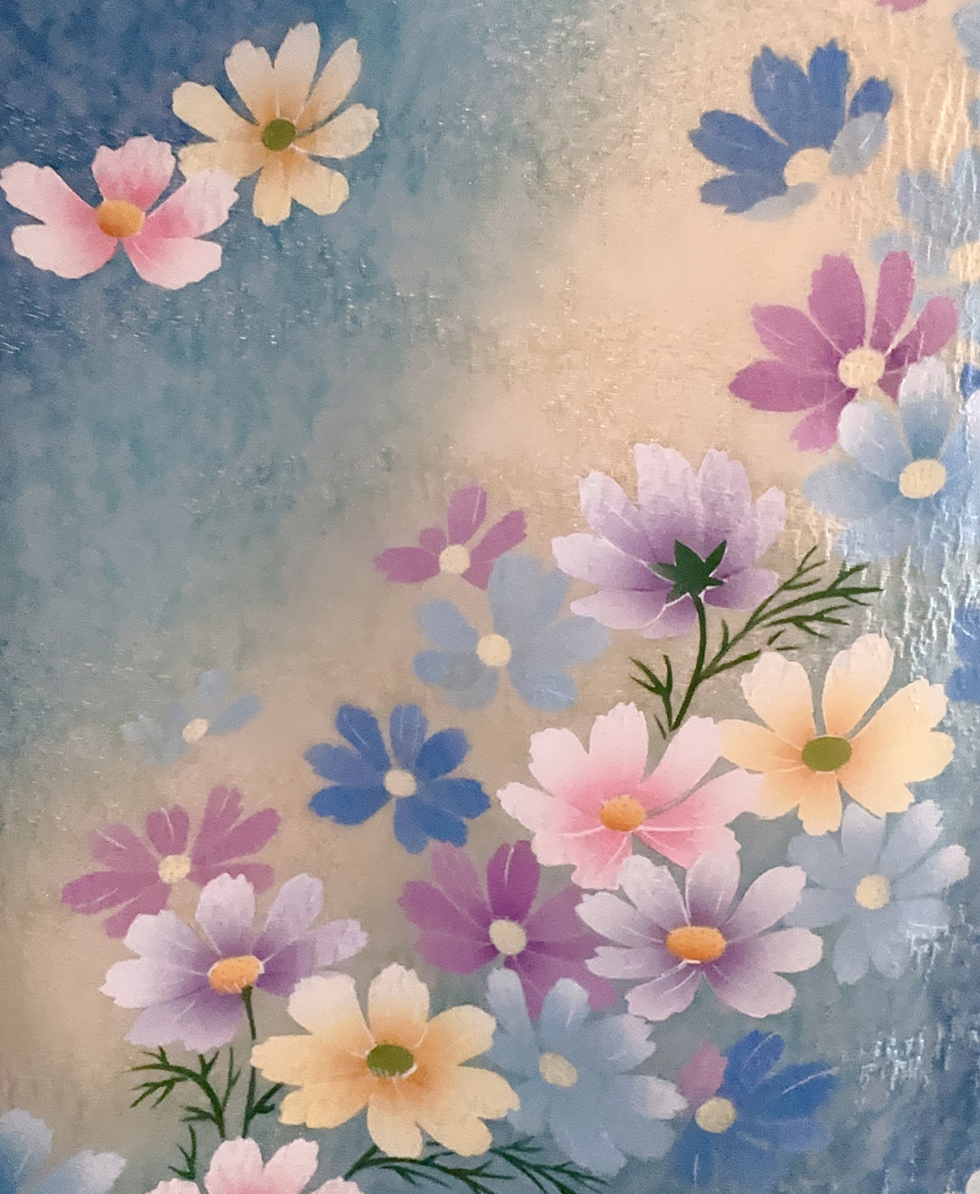 空色 青系 暈し染め 銀通し 手描き 花吹雪 振袖 着物レンタル