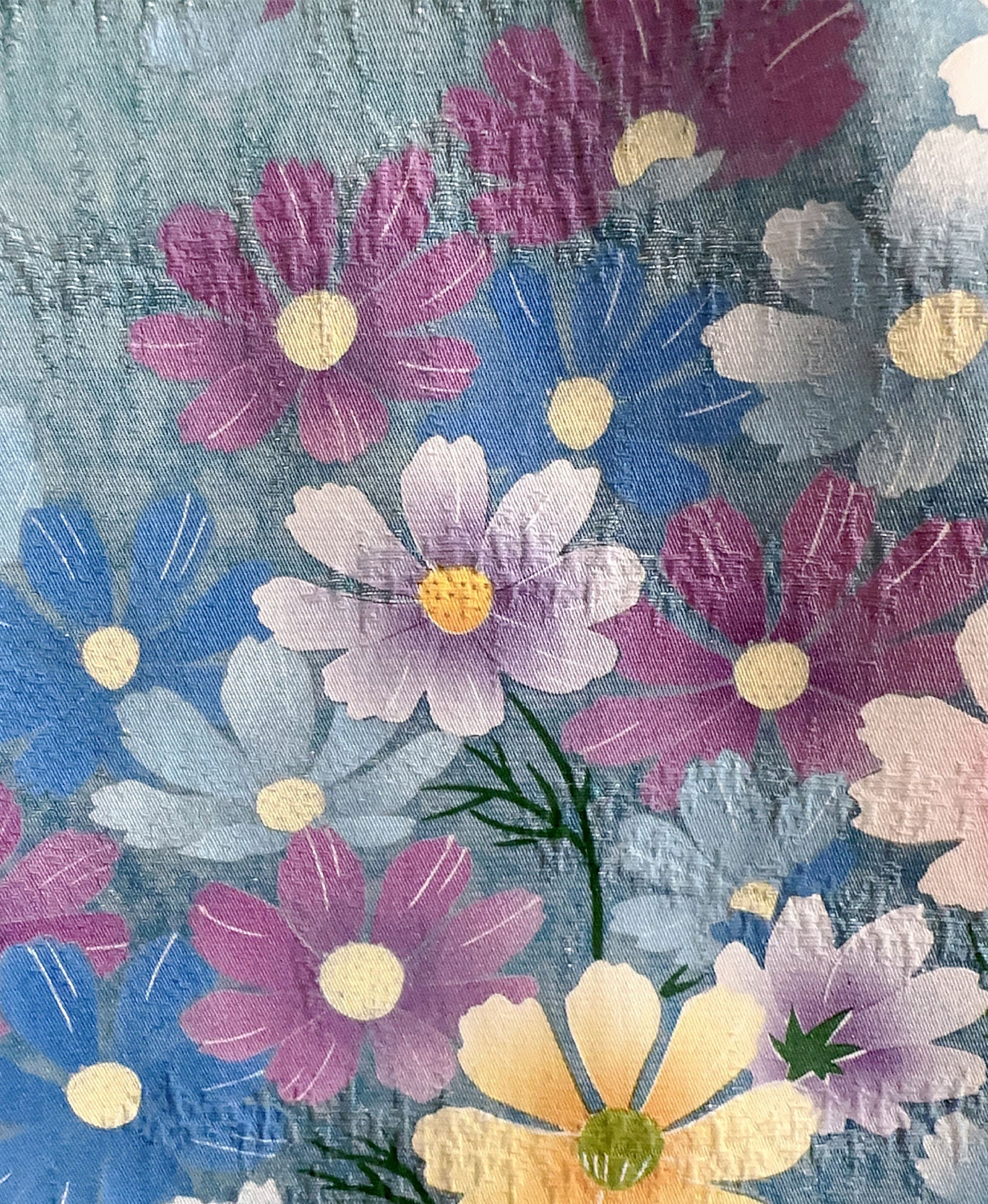 空色 青系 暈し染め 銀通し 手描き 花吹雪 振袖 着物レンタル