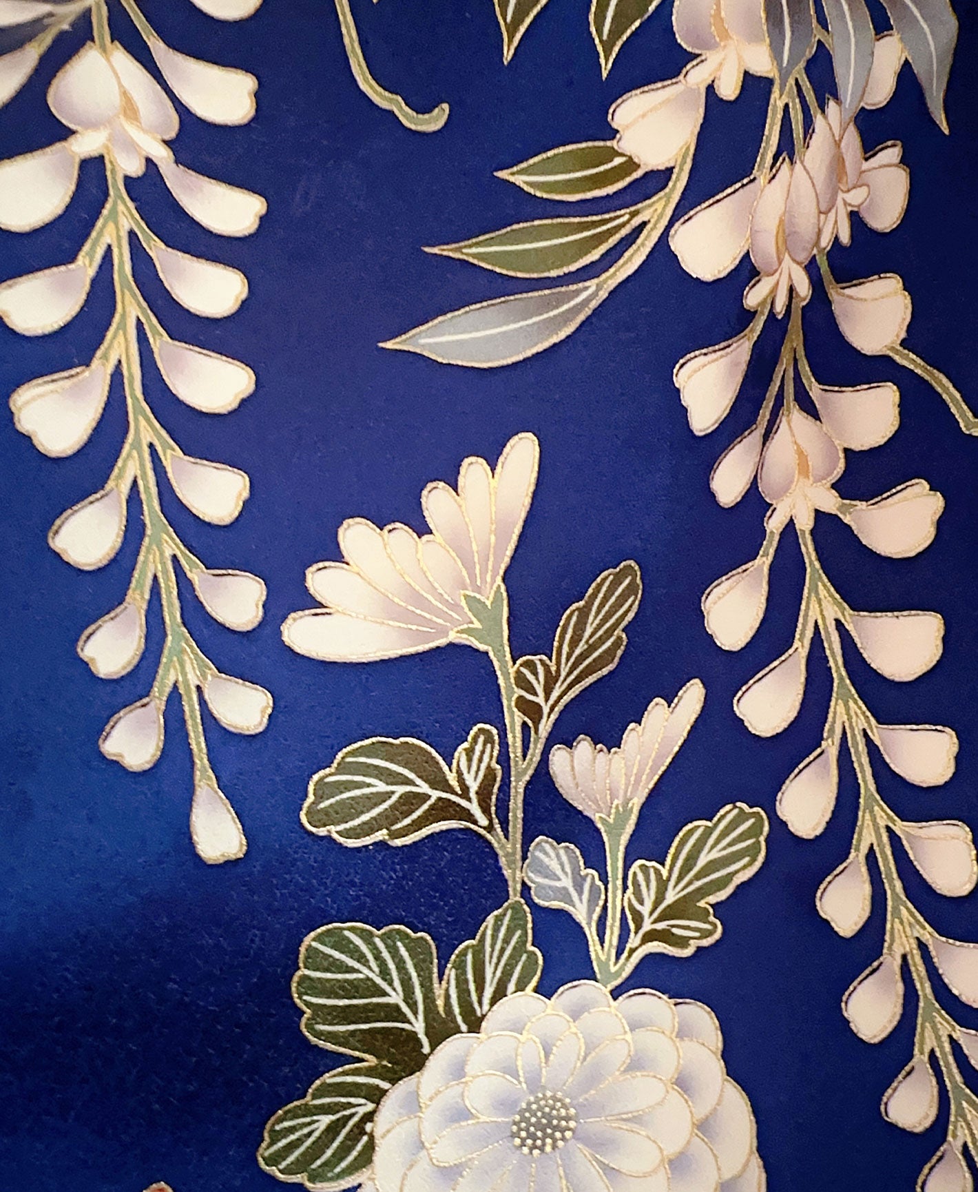瑠璃色 青系 暈し染め 金彩 牡丹 藤 花草 振袖 着物レンタル