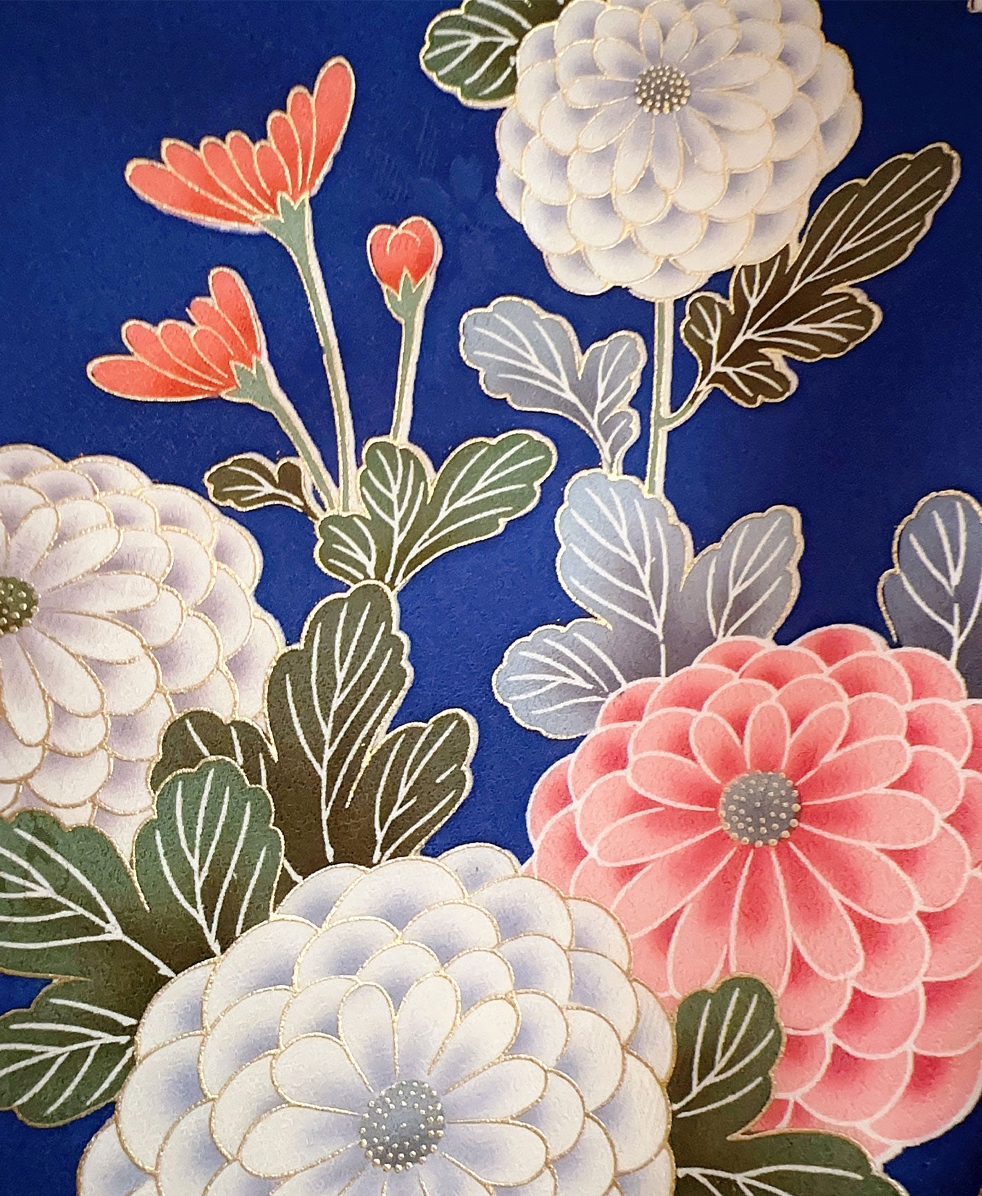 瑠璃色 青系 暈し染め 金彩 牡丹 藤 花草 振袖 着物レンタル