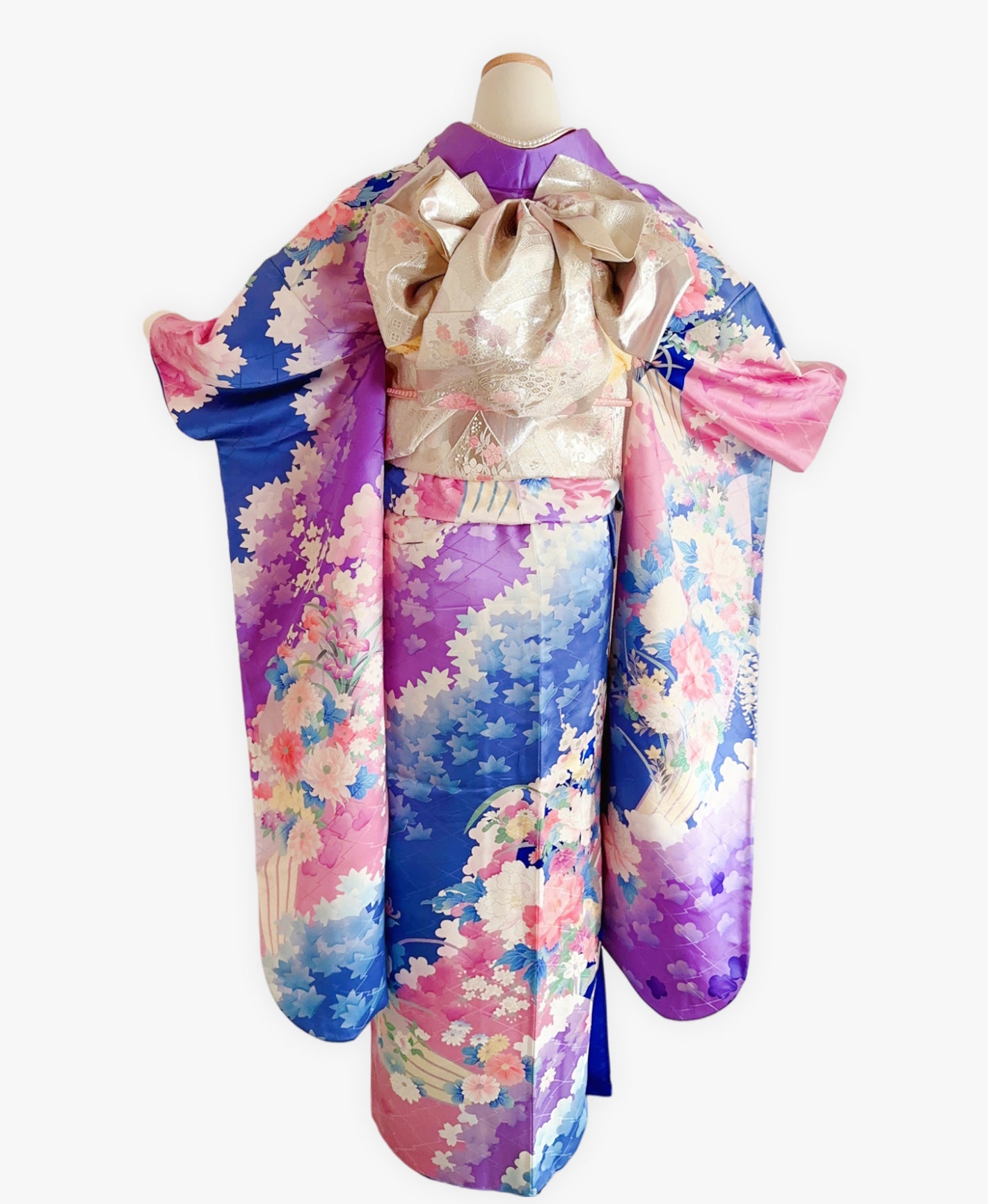 若紫 紫系 暈し染め 金彩 百花風景 振袖 着物レンタル