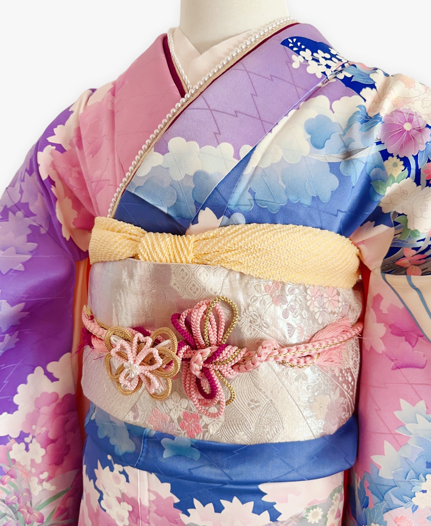 若紫 紫系 暈し染め 金彩 百花風景 振袖 着物レンタル
