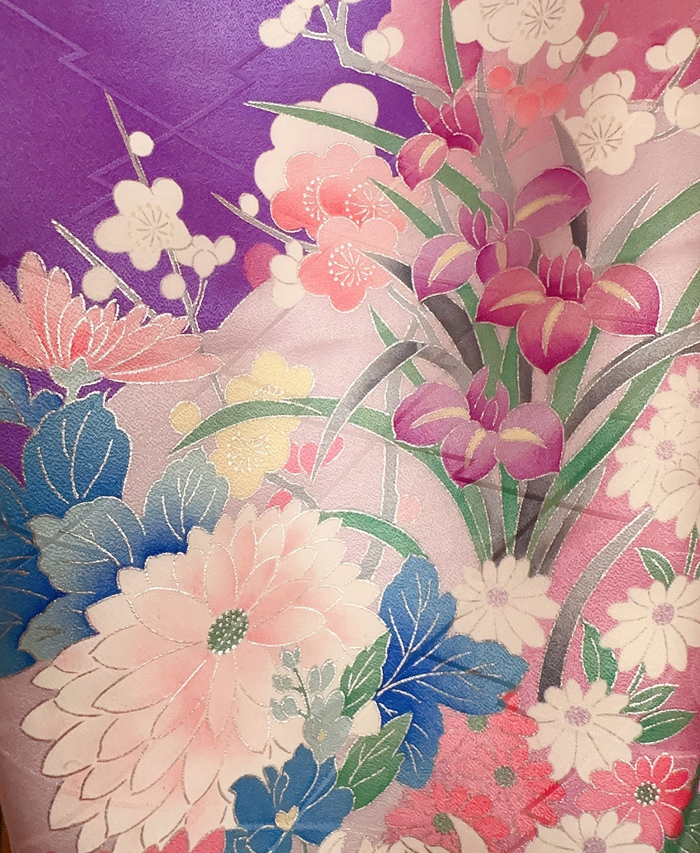 若紫 紫系 暈し染め 金彩 百花風景 振袖 着物レンタル