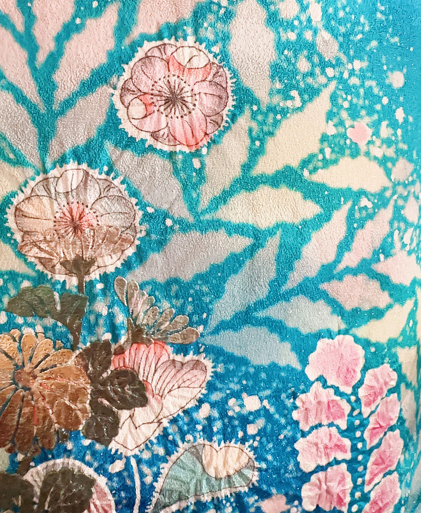 薄藍 青系 暈し染め 金彩 翠山工坊 手描き 絞り 辻が花 振袖 着物レンタル