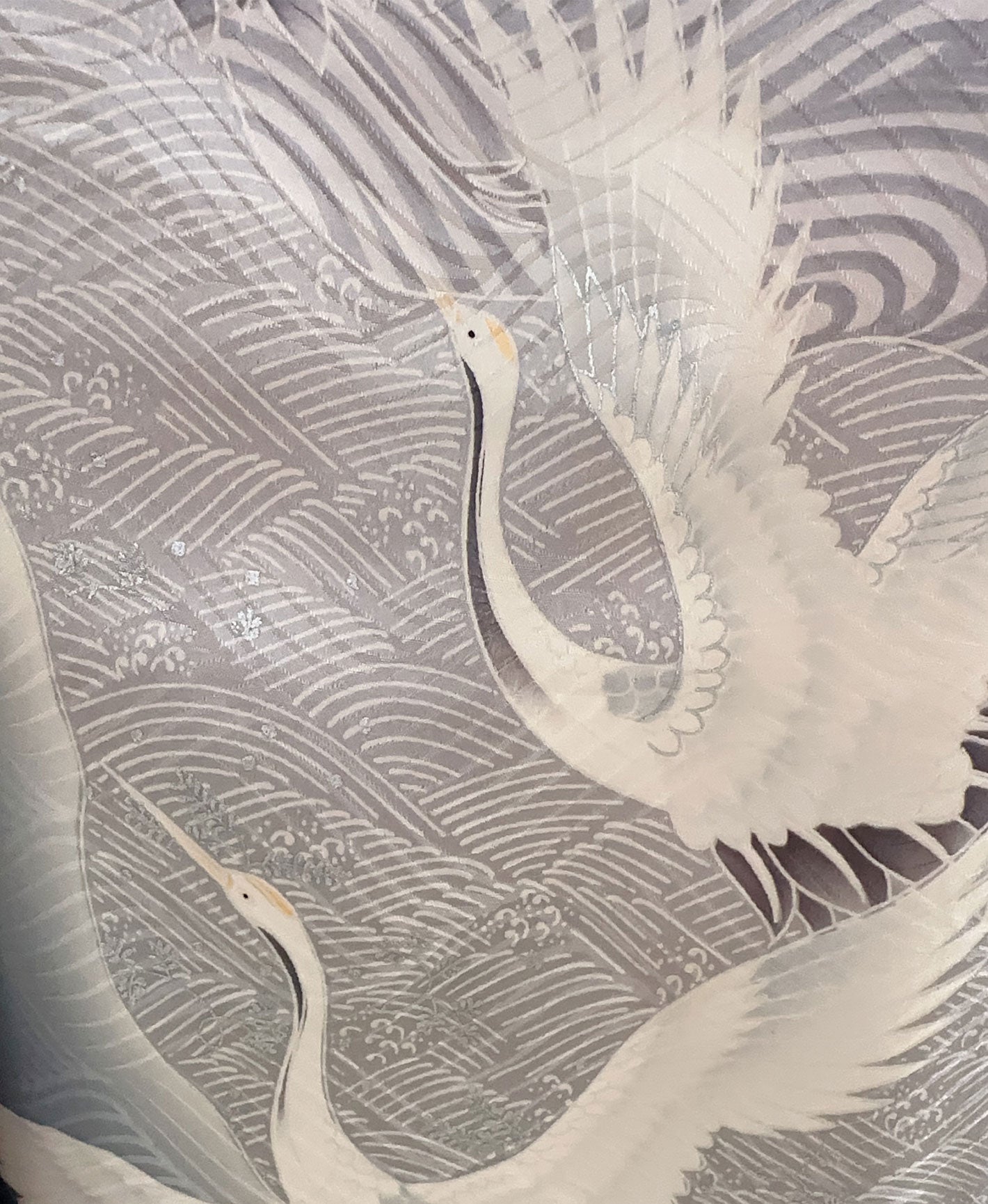 灰青 灰系 暈し染め 駒刺繍 金彩 鶴 青海波 振袖 着物レンタル