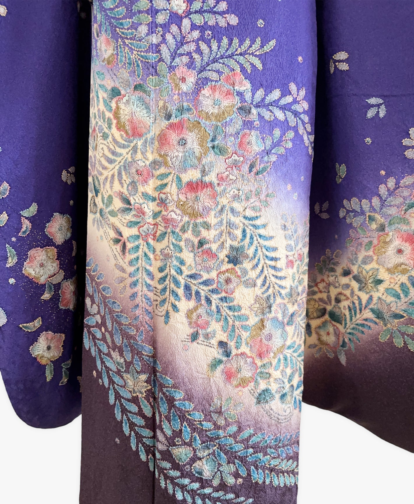 菖蒲色 紫系 暈し染め 金彩 手描き 絞り 辻が花 振袖 着物レンタル