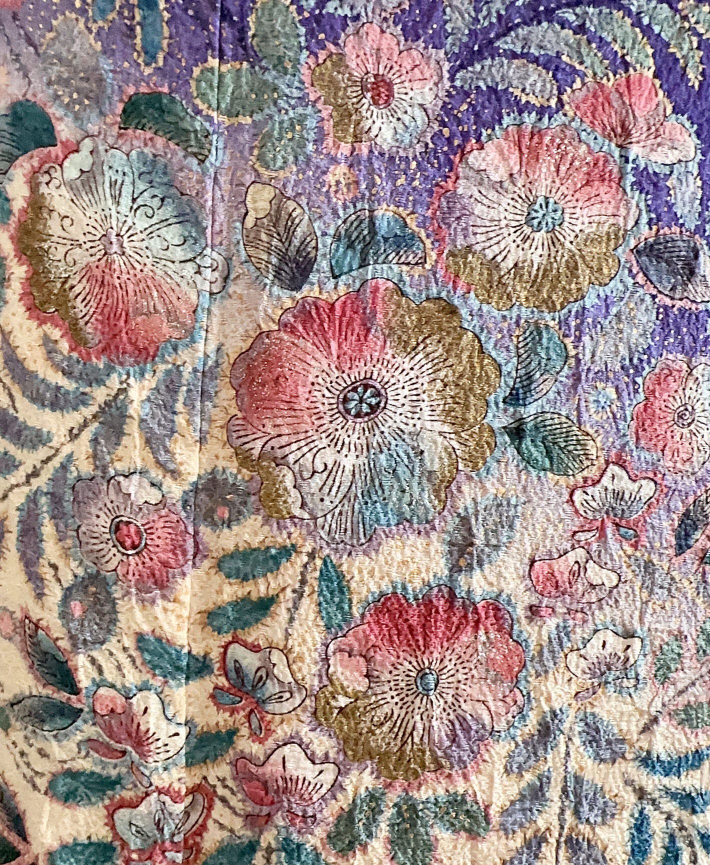 菖蒲色 紫系 暈し染め 金彩 手描き 絞り 辻が花 振袖 着物レンタル