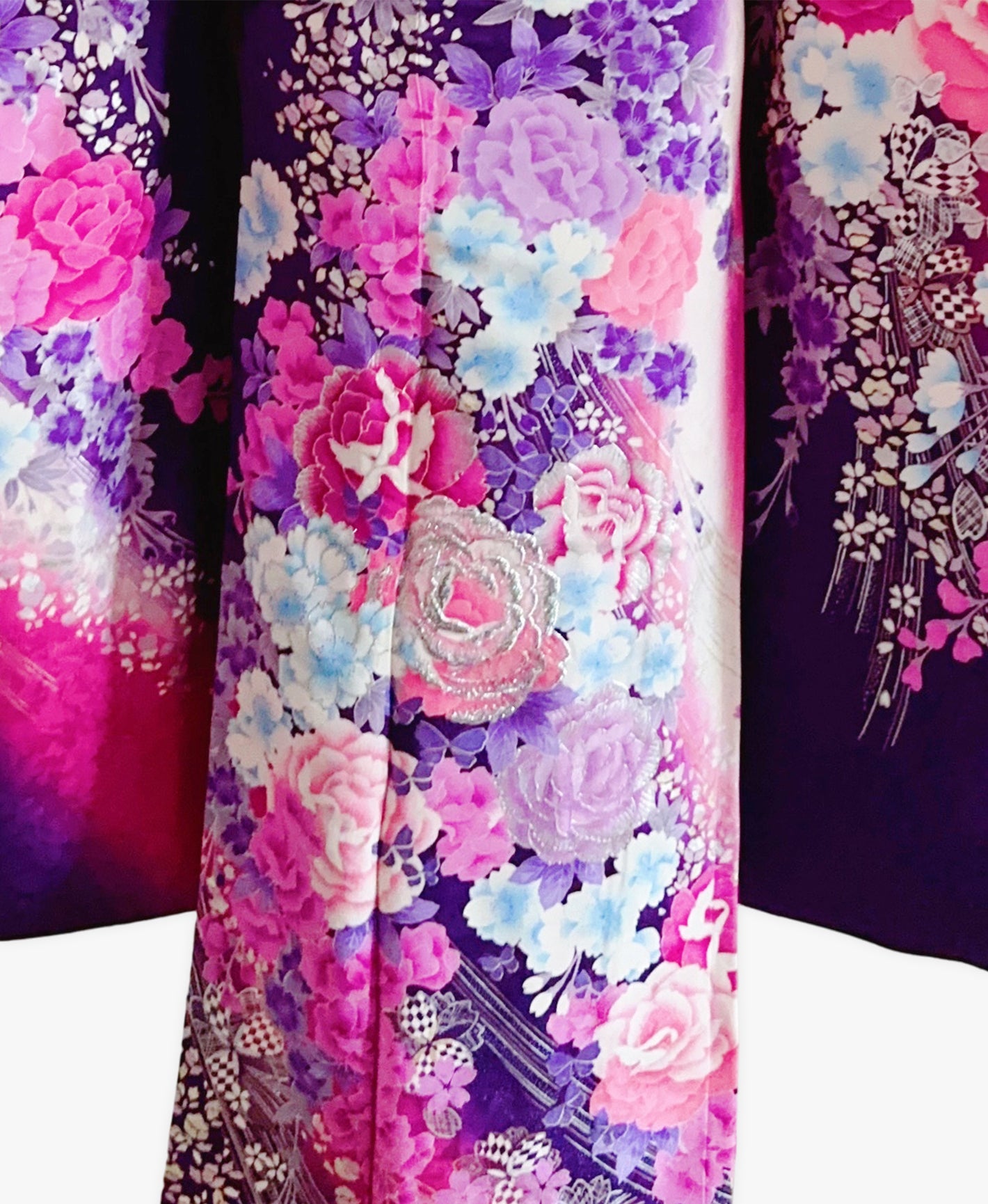 葡萄色 紫系 暈し染め 銀彩 百花繚亂 振袖 着物レンタル