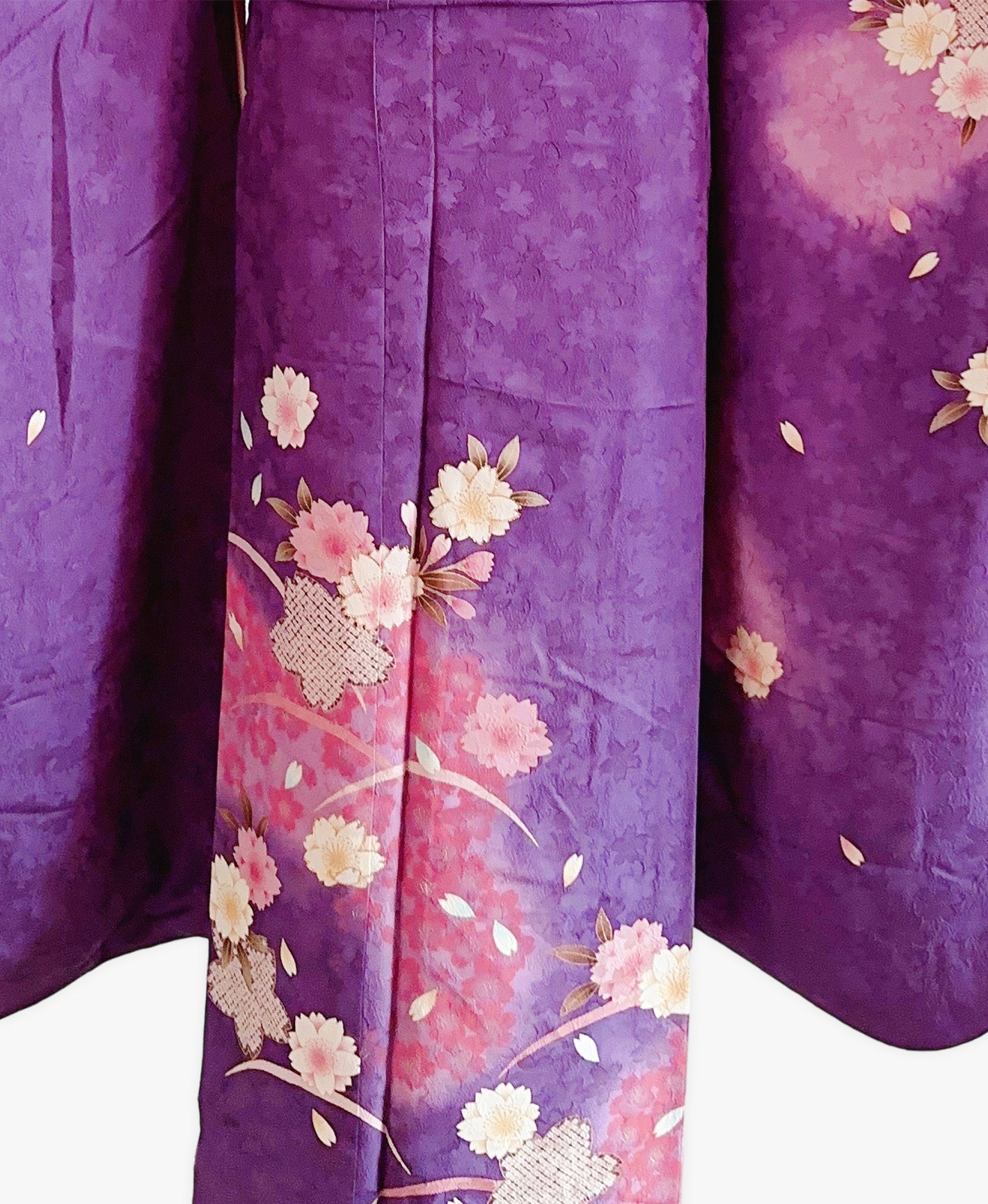 菖蒲色 紫系 暈し染め 金彩 桜 芝草 振袖 着物レンタル
