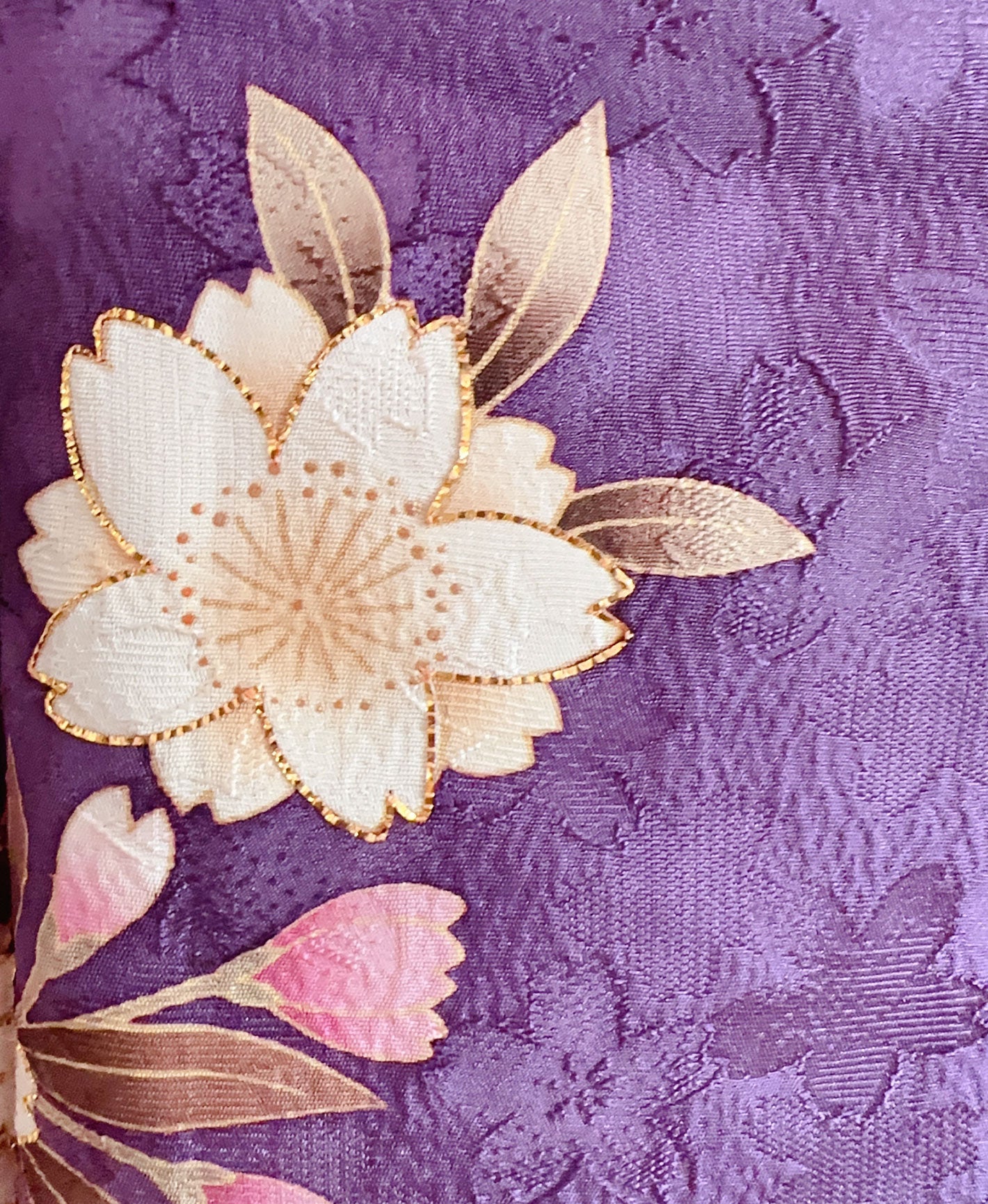 菖蒲色 紫系 暈し染め 金彩 桜 芝草 振袖 着物レンタル