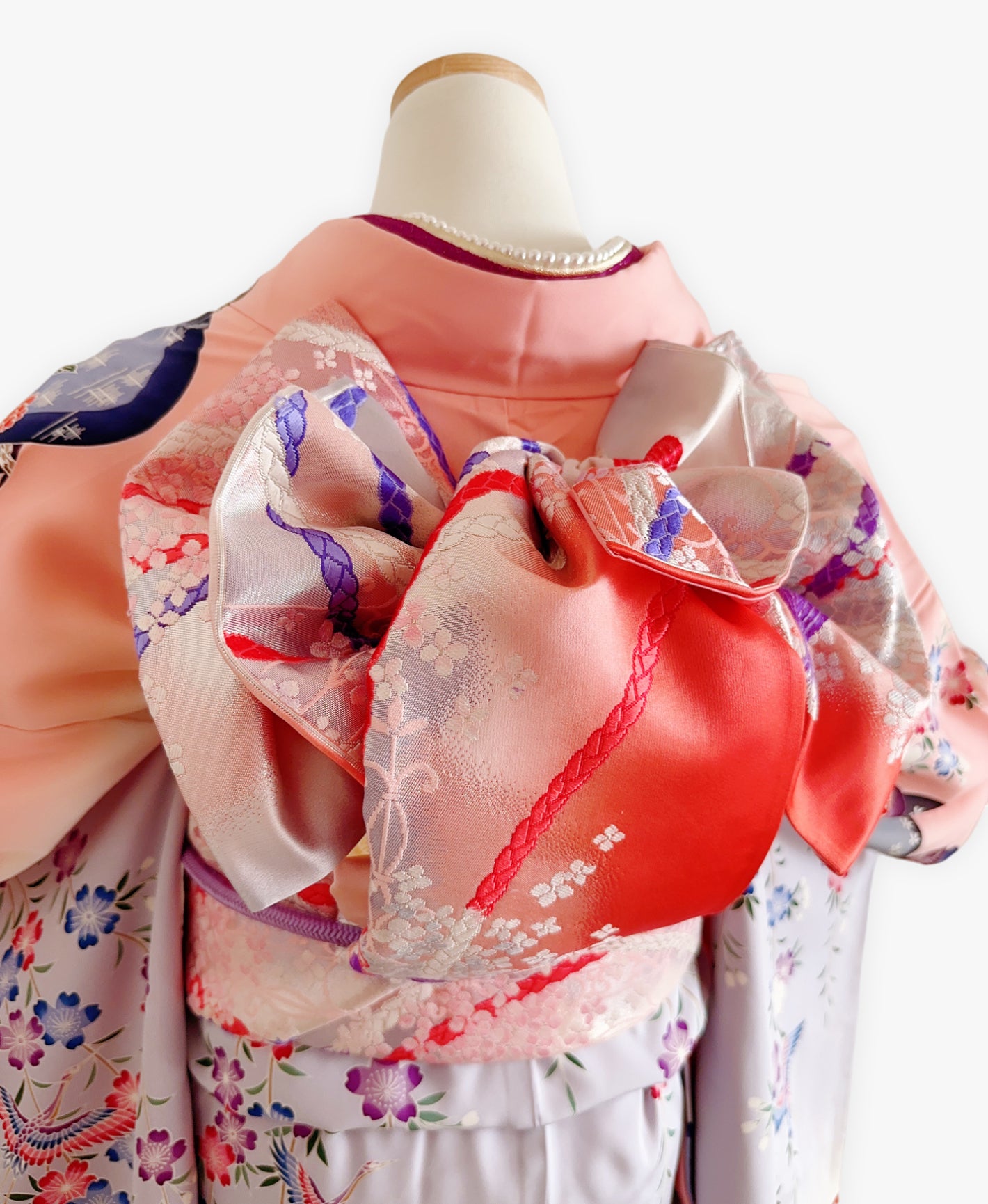紫水晶 灰系 紅型 手描き 垂枝れ桜 花鳥 風景 振袖 着物レンタル 成人式振袖