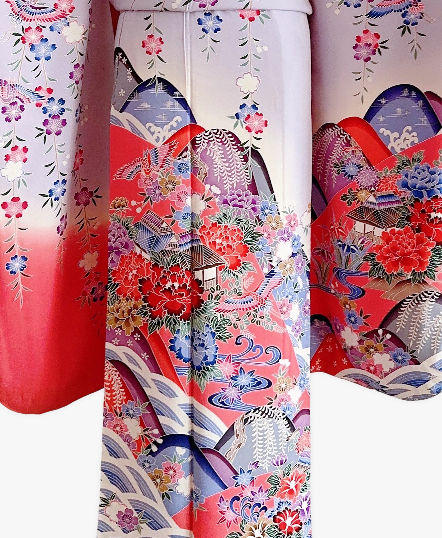 紫水晶 灰系 紅型 手描き 垂枝れ桜 花鳥 風景 振袖 着物レンタル