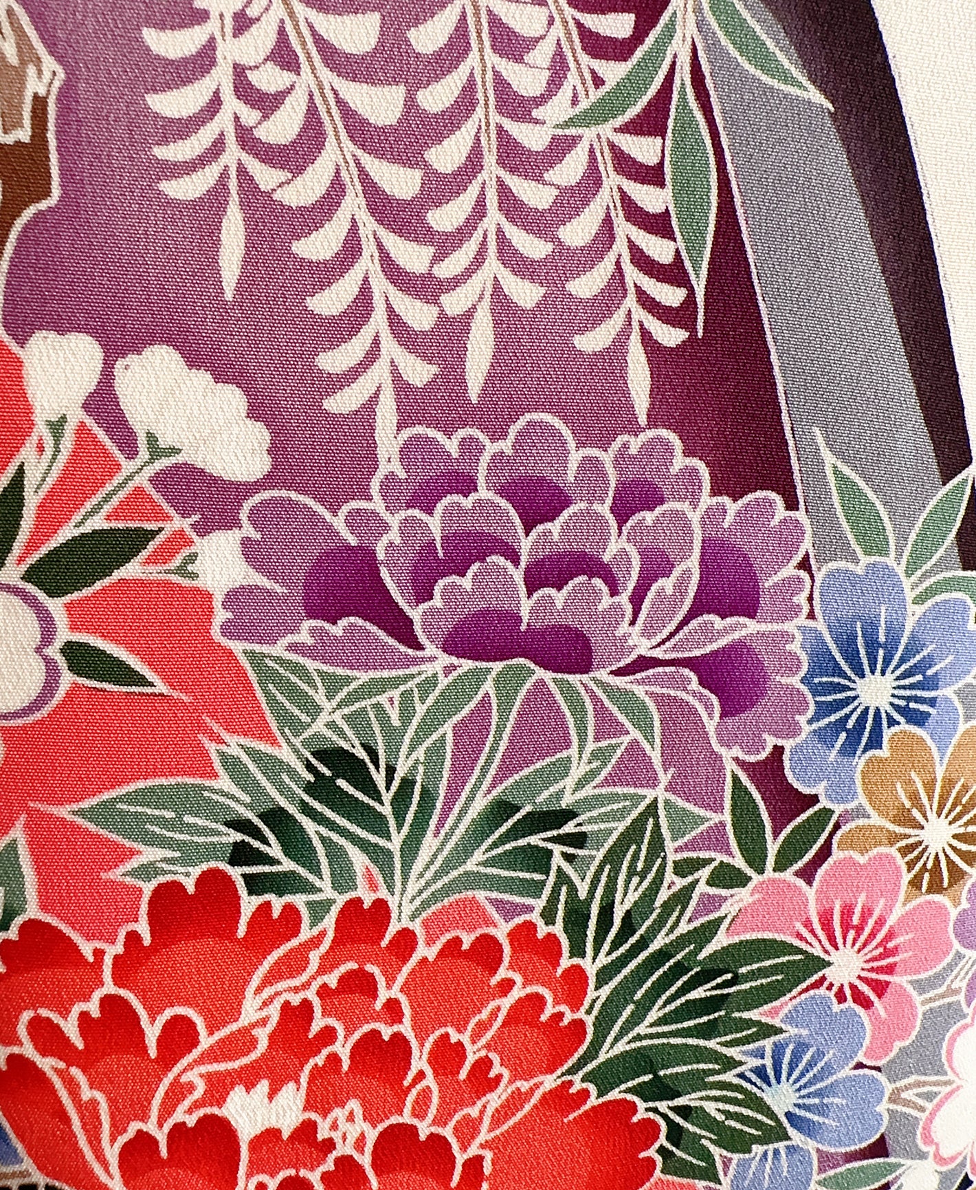 紫水晶 灰系 紅型 手描き 垂枝れ桜 花鳥 風景 振袖 着物レンタル