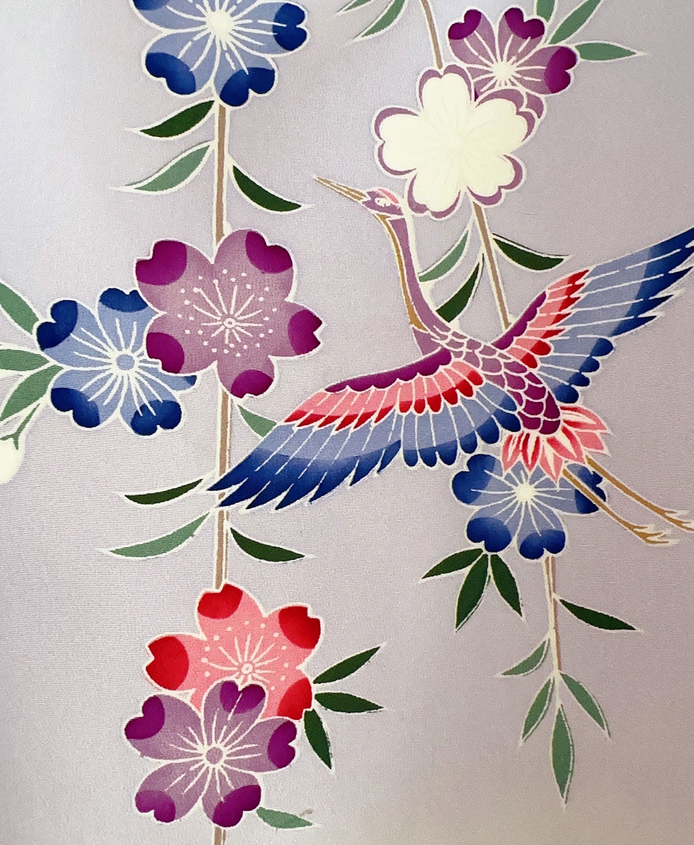 紫水晶 灰系 紅型 手描き 垂枝れ桜 花鳥 風景 振袖 着物レンタル