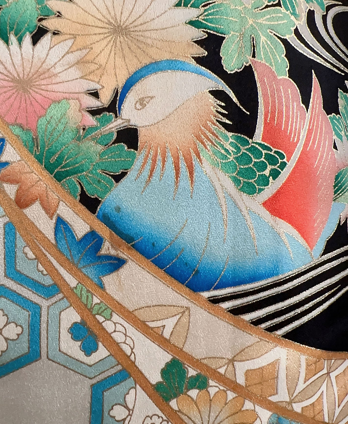烏羽色 黒系 暈し染め 駒刺繍 金彩 熨斗 吉祥文 振袖 着物レンタル 成人式振袖