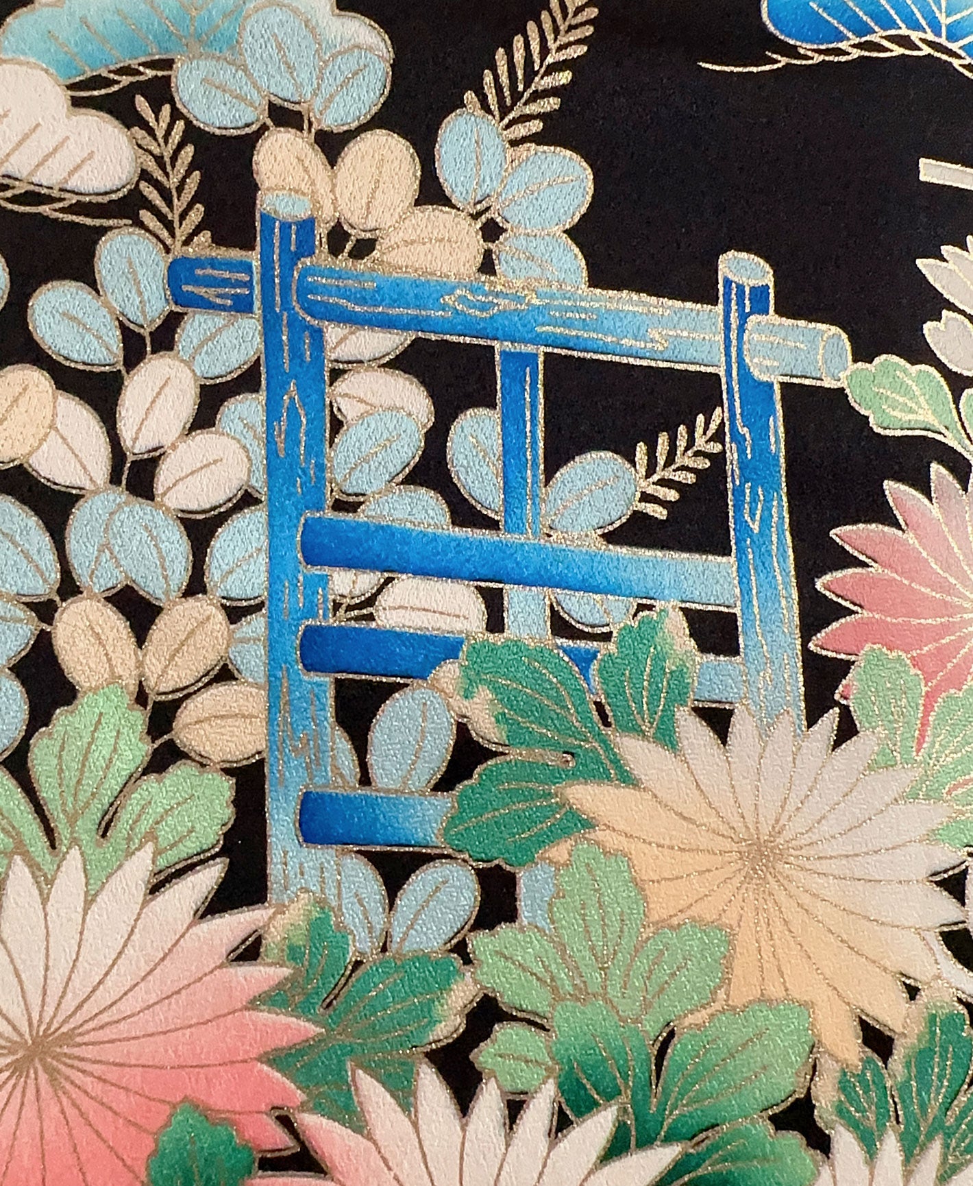 烏羽色 黒系 暈し染め 駒刺繍 金彩 熨斗 吉祥文 振袖 着物レンタル 成人式振袖