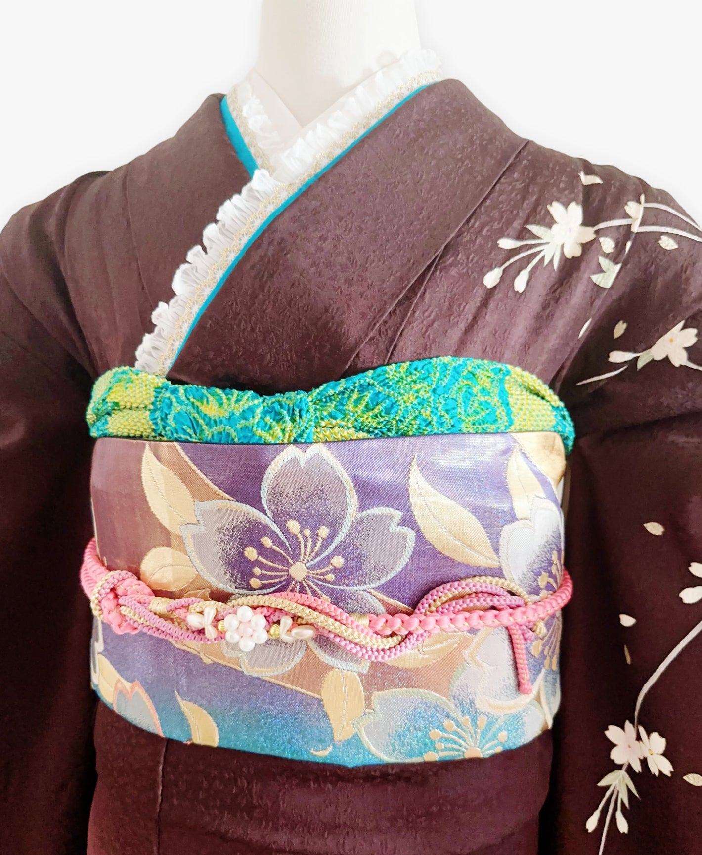 赤墨 黒系 暈し染め 手描き 垂枝れ桜 花吹雪 振袖 着物レンタル 成人式振袖