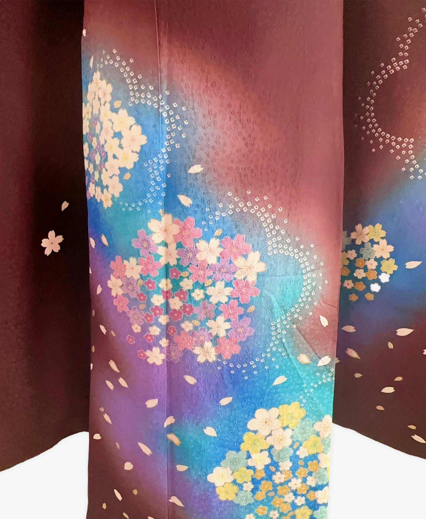 赤墨 黒系 暈し染め 手描き 垂枝れ桜 花吹雪 振袖 着物レンタル 成人式振袖