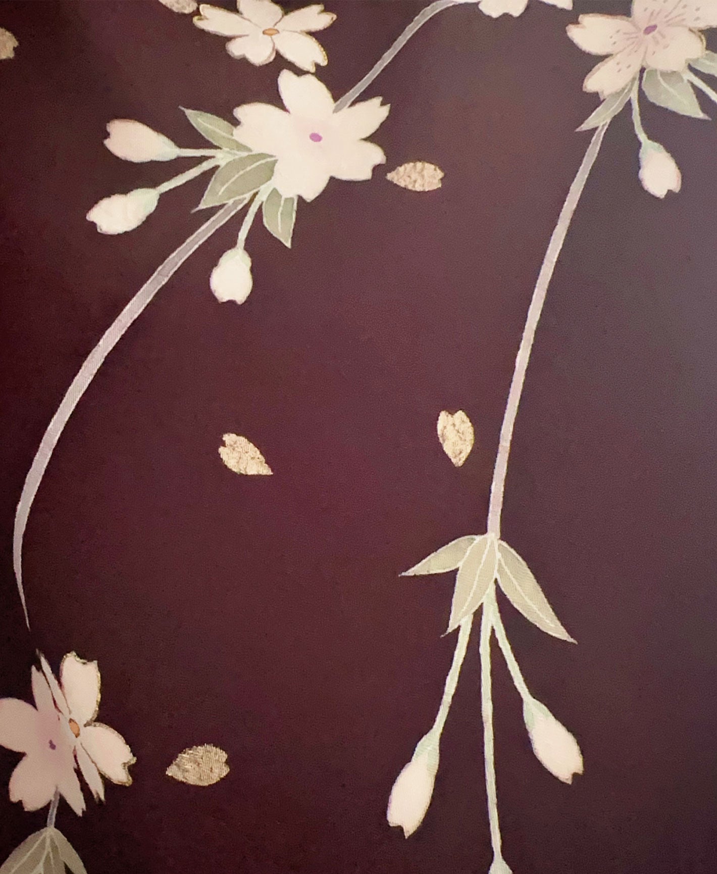 赤墨 黒系 暈し染め 手描き 垂枝れ桜 花吹雪 振袖 着物レンタル 成人式振袖