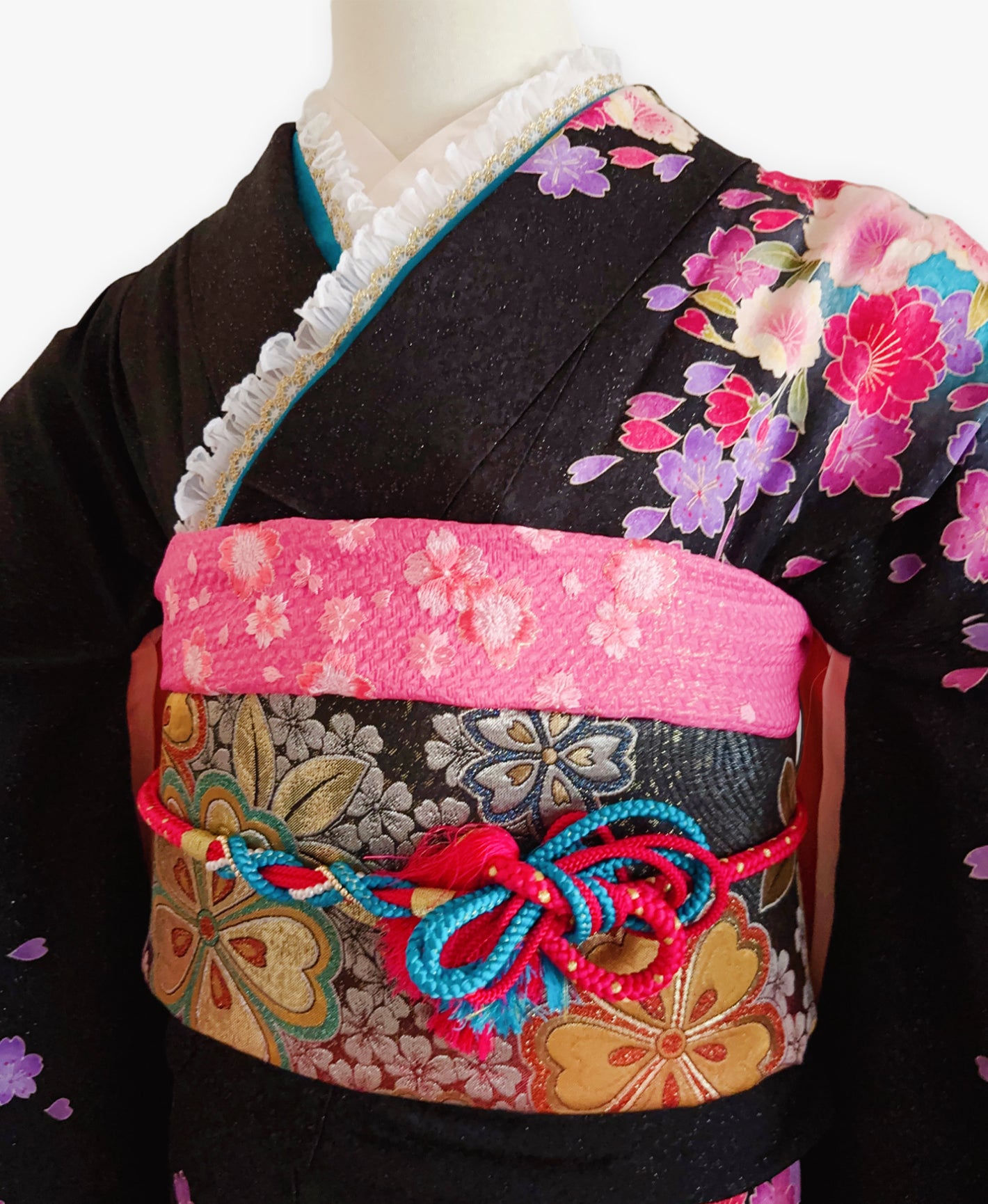 濡羽色 黒系 暈し染め 銀通し 菊 百花繚亂 振袖 着物レンタル